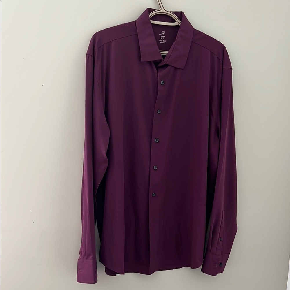 Michael Strahan Modern Fit Dress Shirt Purple XL Stretch Button Front